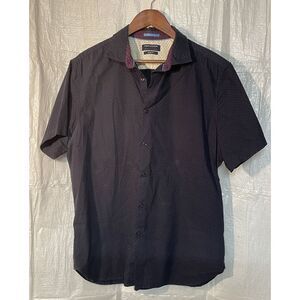 Denim & Flower Short Sleeve Button Up Blue With Red Dots Shirt Slim‎ Fit XL